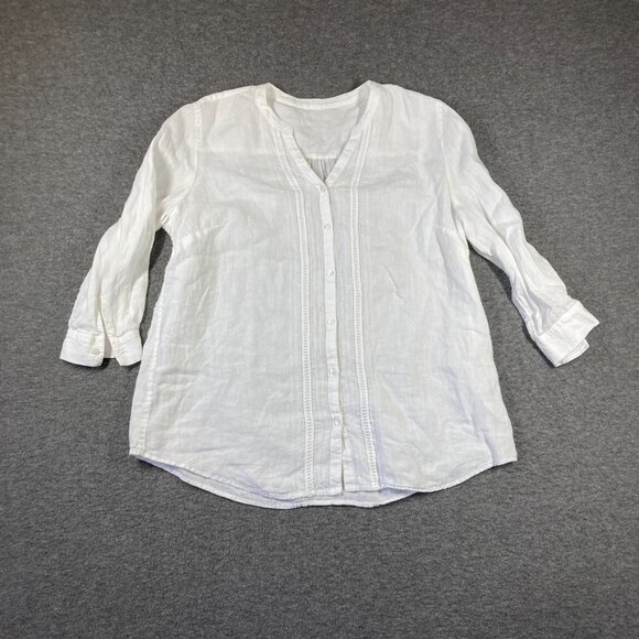 Charter Club 100% Linen Blouse Shirt Womens XL Extra Large White 3/4 Sleeve - Picture 1 of 8
